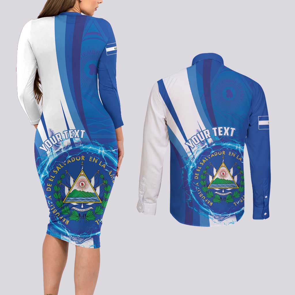 Personalised El Salvador Couples Matching Long Sleeve Bodycon Dress and Long Sleeve Button Shirt Torogoz Bird Salvadoran Pride