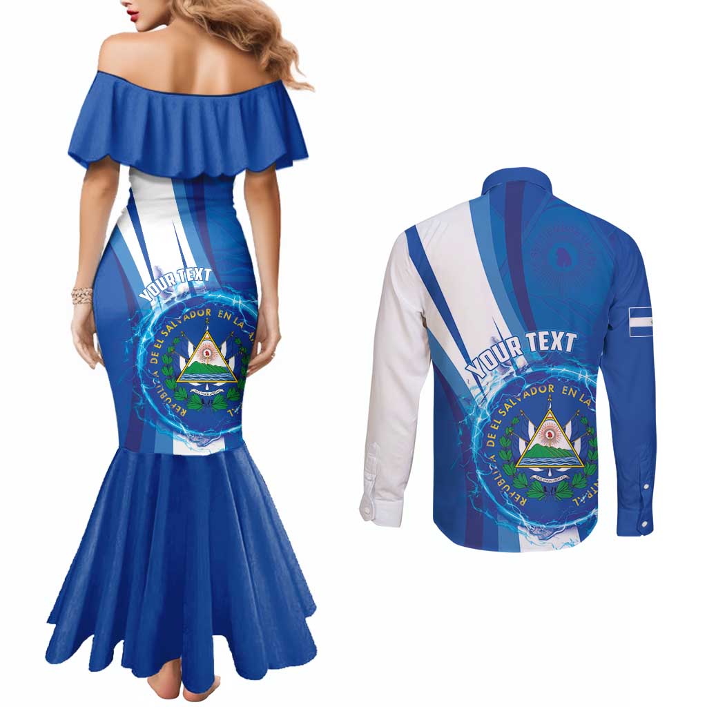 Personalised El Salvador Couples Matching Mermaid Dress and Long Sleeve Button Shirt Torogoz Bird Salvadoran Pride