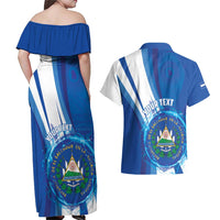 Personalised El Salvador Couples Matching Off Shoulder Maxi Dress and Hawaiian Shirt Torogoz Bird Salvadoran Pride