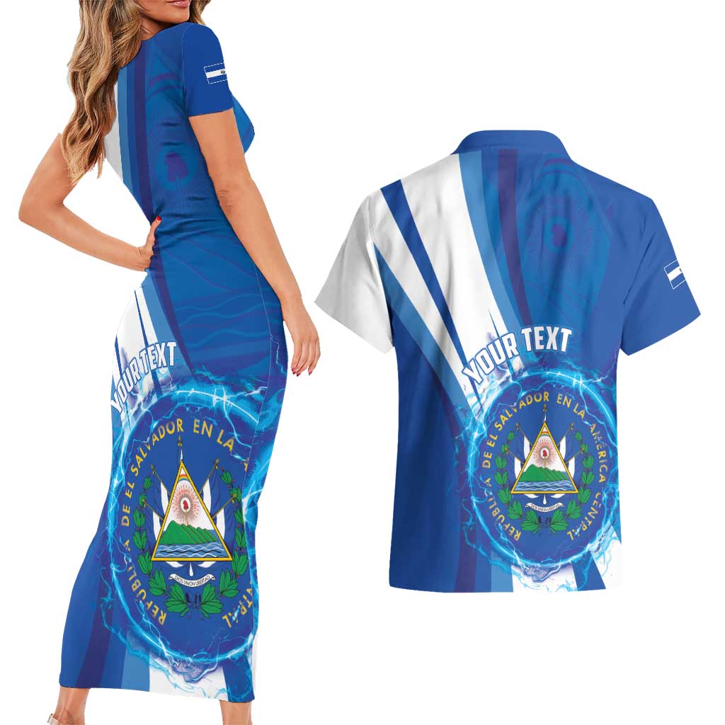 Personalised El Salvador Couples Matching Short Sleeve Bodycon Dress and Hawaiian Shirt Torogoz Bird Salvadoran Pride