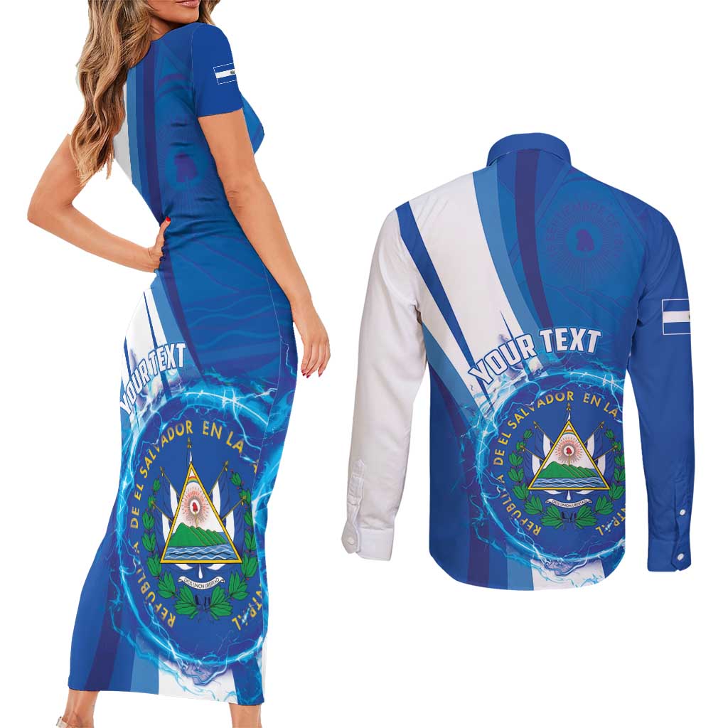 Personalised El Salvador Couples Matching Short Sleeve Bodycon Dress and Long Sleeve Button Shirt Torogoz Bird Salvadoran Pride