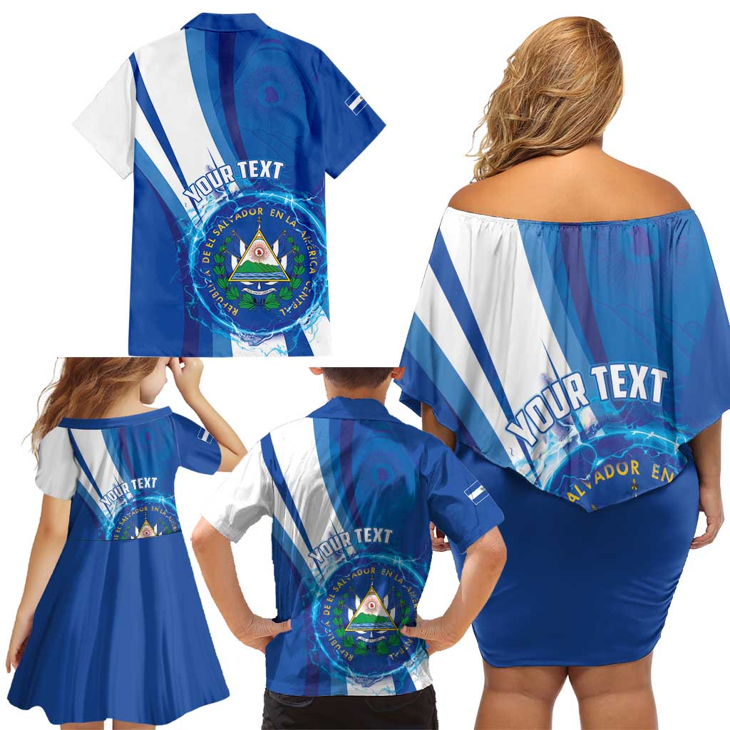 Personalised El Salvador Family Matching Off Shoulder Short Dress and Hawaiian Shirt Torogoz Bird Salvadoran Pride