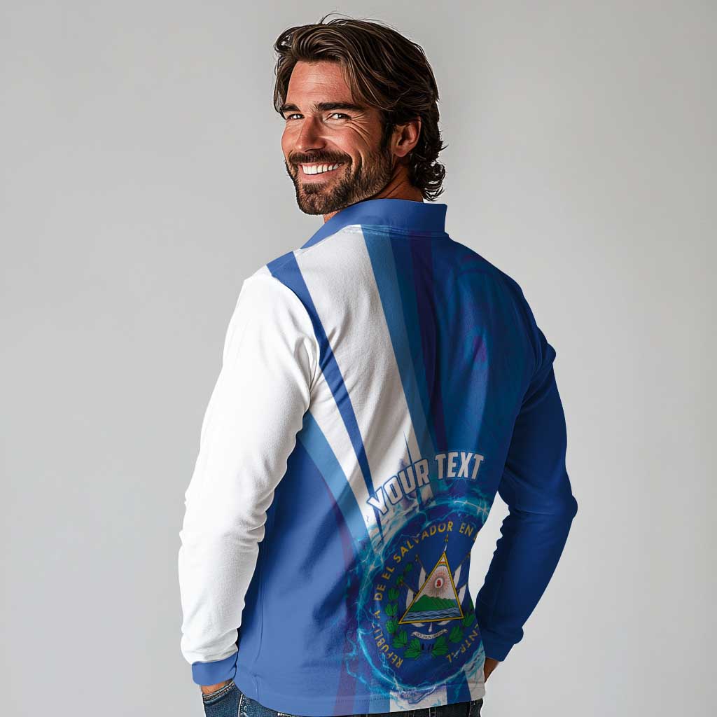 Personalised El Salvador Long Sleeve Polo Shirt Torogoz Bird Salvadoran Pride