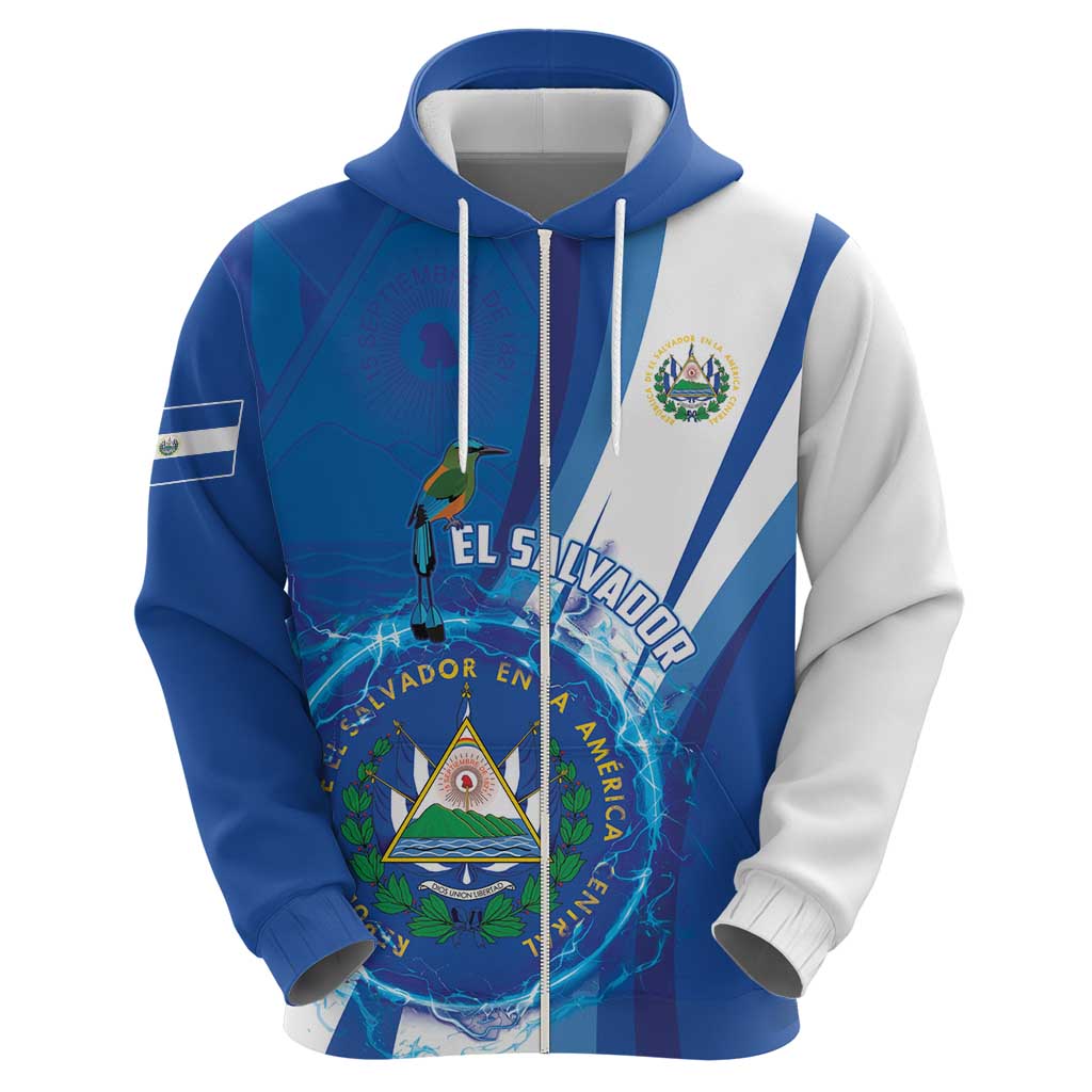 Personalised El Salvador Zip Hoodie Torogoz Bird Salvadoran Pride