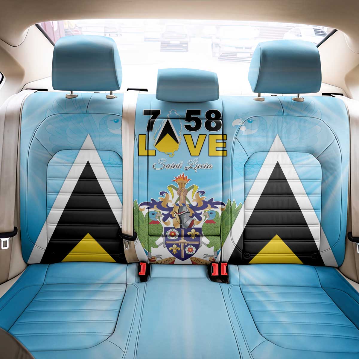 Saint Lucia 758 Back Car Seat Cover With Coat Of Arms