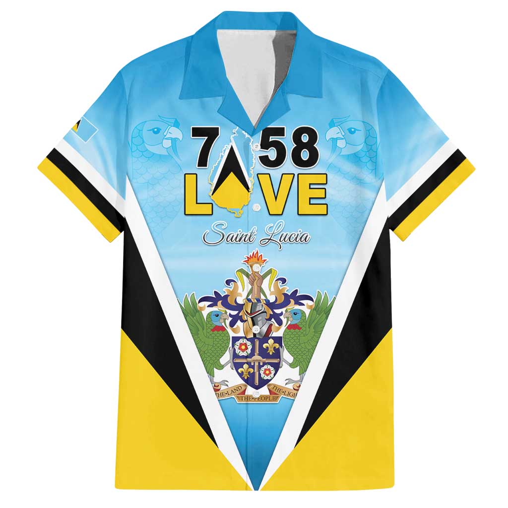 Personalised Saint Lucia 758 Family Matching Off Shoulder Maxi Dress and Hawaiian Shirt With Coat Of Arms