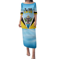 Personalised Saint Lucia 758 Family Matching Puletasi and Hawaiian Shirt With Coat Of Arms