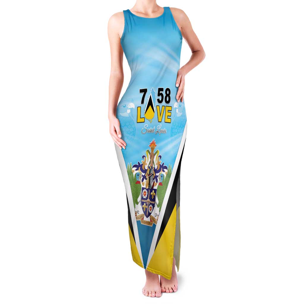 Personalised Saint Lucia 758 Family Matching Tank Maxi Dress and Hawaiian Shirt With Coat Of Arms