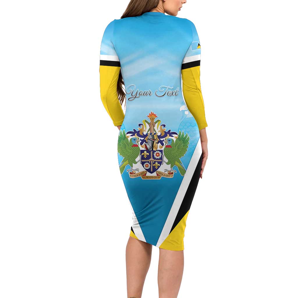 Personalised Saint Lucia 758 Long Sleeve Bodycon Dress With Coat Of Arms
