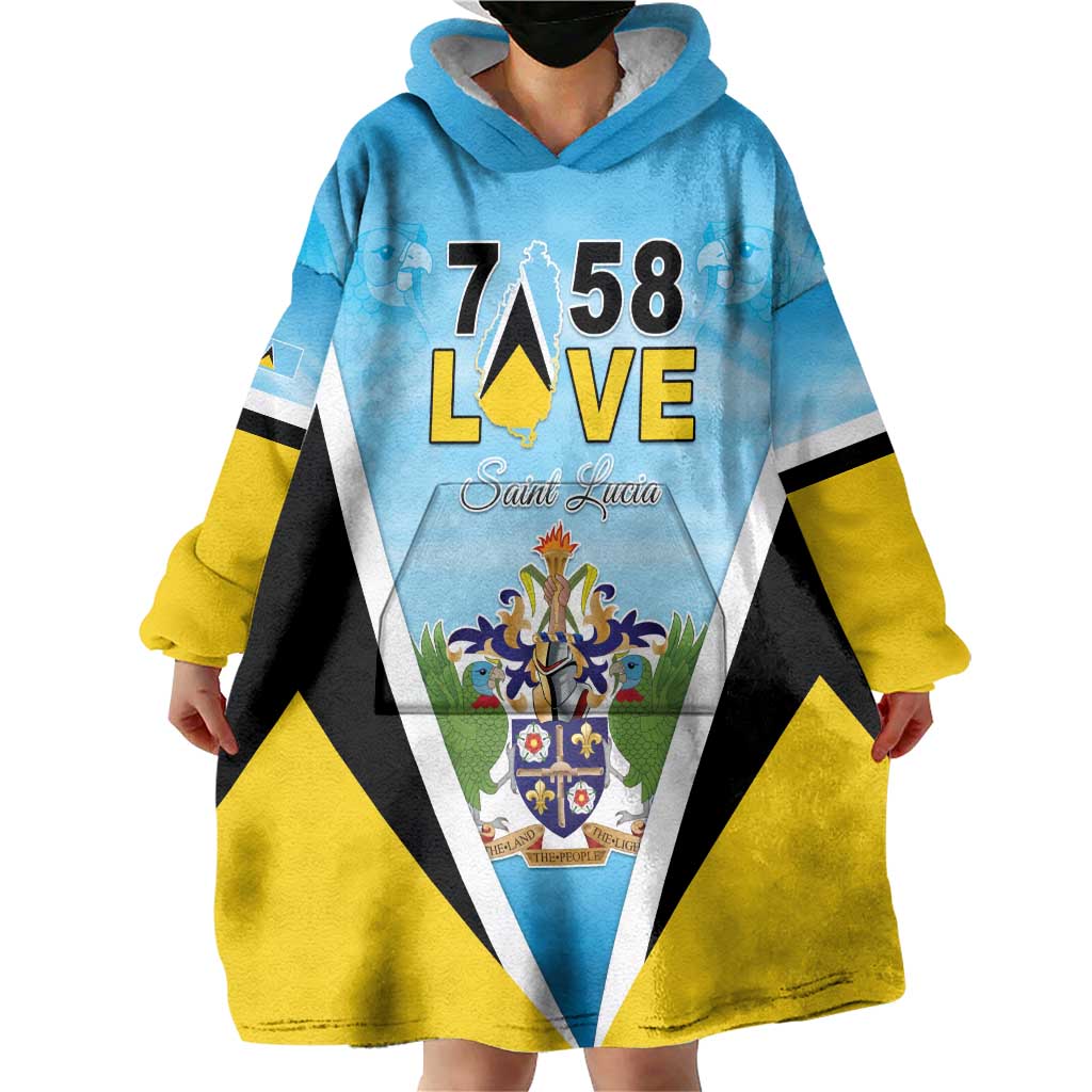 Personalised Saint Lucia 758 Wearable Blanket Hoodie With Coat Of Arms