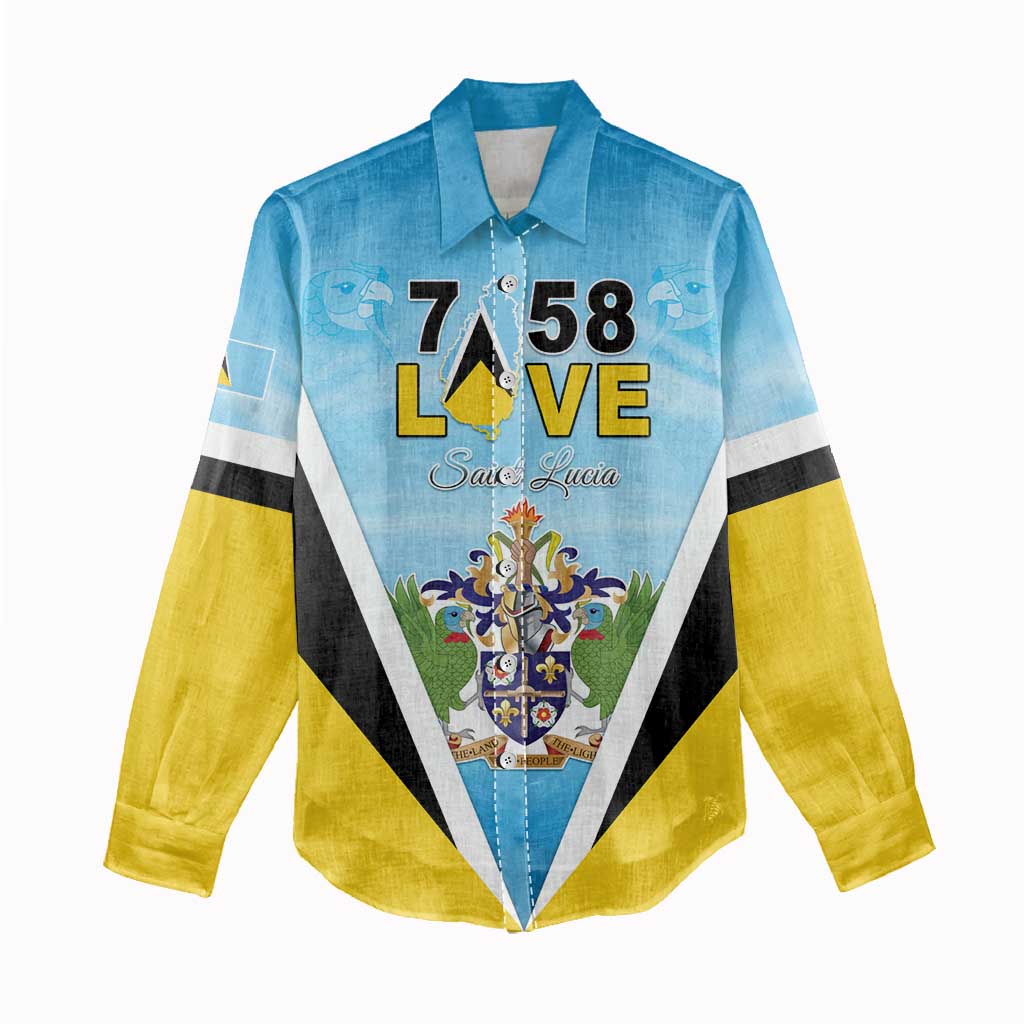 Personalised Saint Lucia 758 Women Casual Shirt With Coat Of Arms
