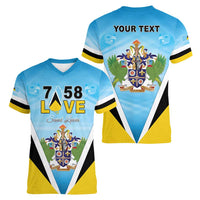 Personalised Saint Lucia 758 Women V-Neck T-Shirt With Coat Of Arms