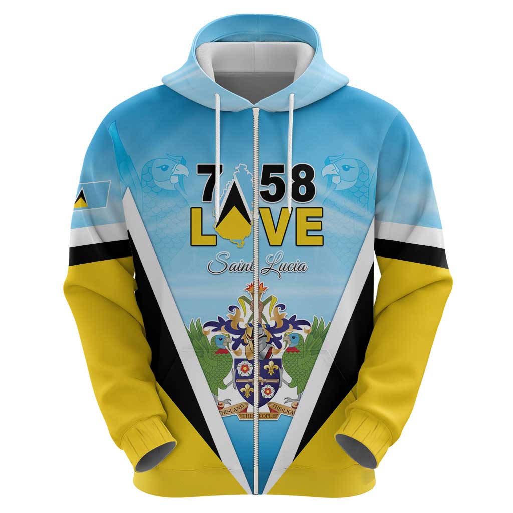 Personalised Saint Lucia 758 Zip Hoodie With Coat Of Arms