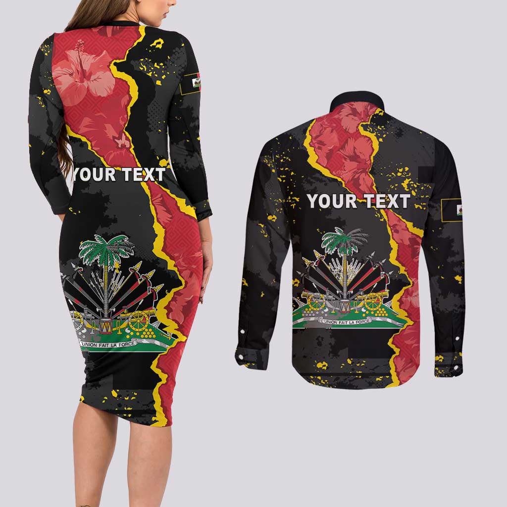 Personalised Haiti 1964 Couples Matching Long Sleeve Bodycon Dress and Long Sleeve Button Shirt Coat Of Arms Unique Style