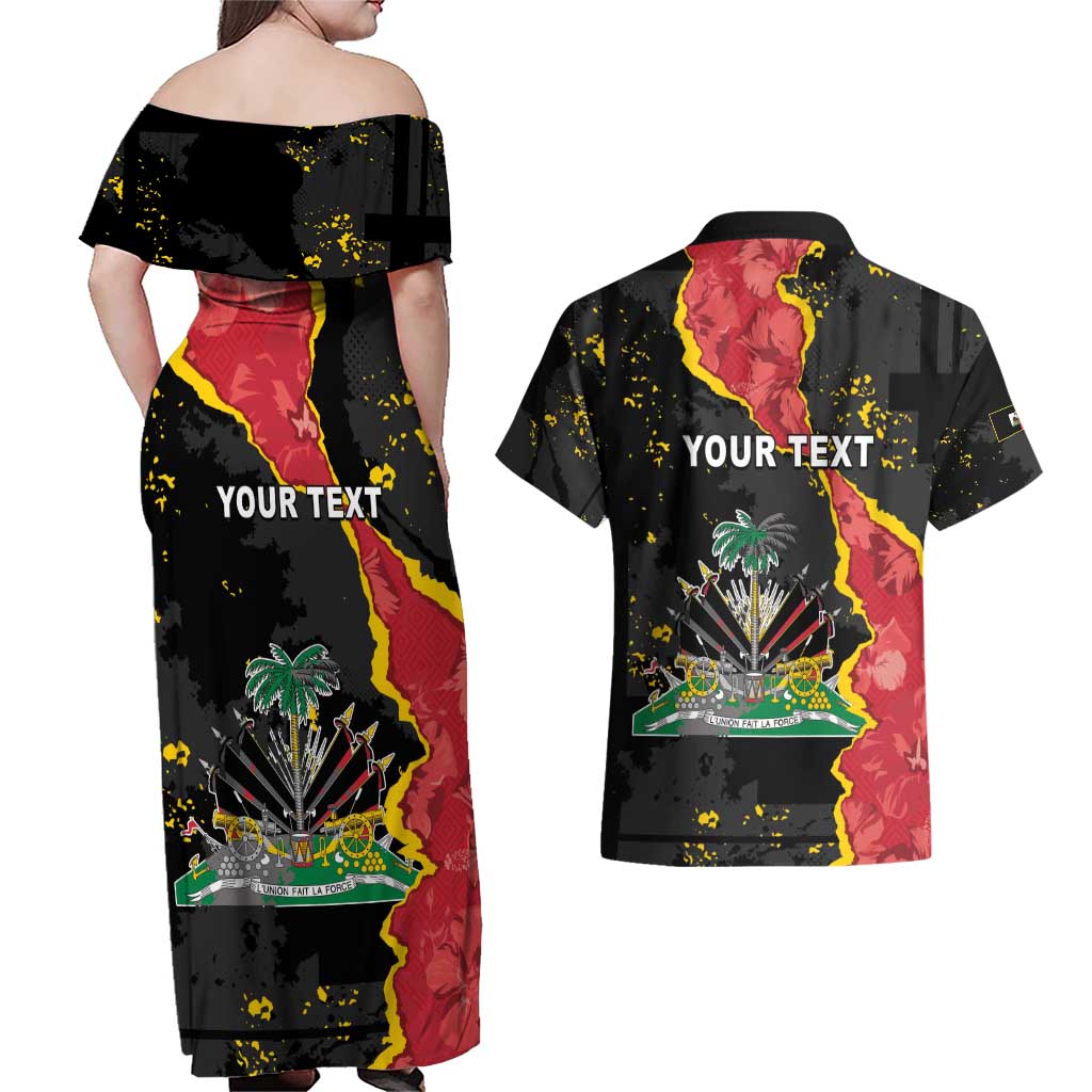 Personalised Haiti 1964 Couples Matching Off Shoulder Maxi Dress and Hawaiian Shirt Coat Of Arms Unique Style