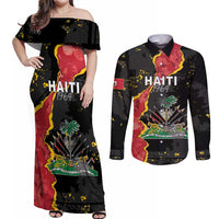 Personalised Haiti 1964 Couples Matching Off Shoulder Maxi Dress and Long Sleeve Button Shirt Coat Of Arms Unique Style