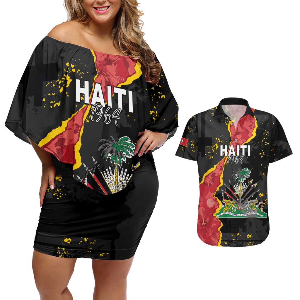 Personalised Haiti 1964 Couples Matching Off Shoulder Short Dress and Hawaiian Shirt Coat Of Arms Unique Style