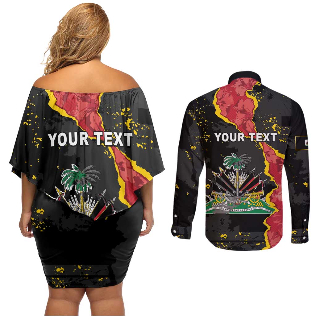 Personalised Haiti 1964 Couples Matching Off Shoulder Short Dress and Long Sleeve Button Shirt Coat Of Arms Unique Style