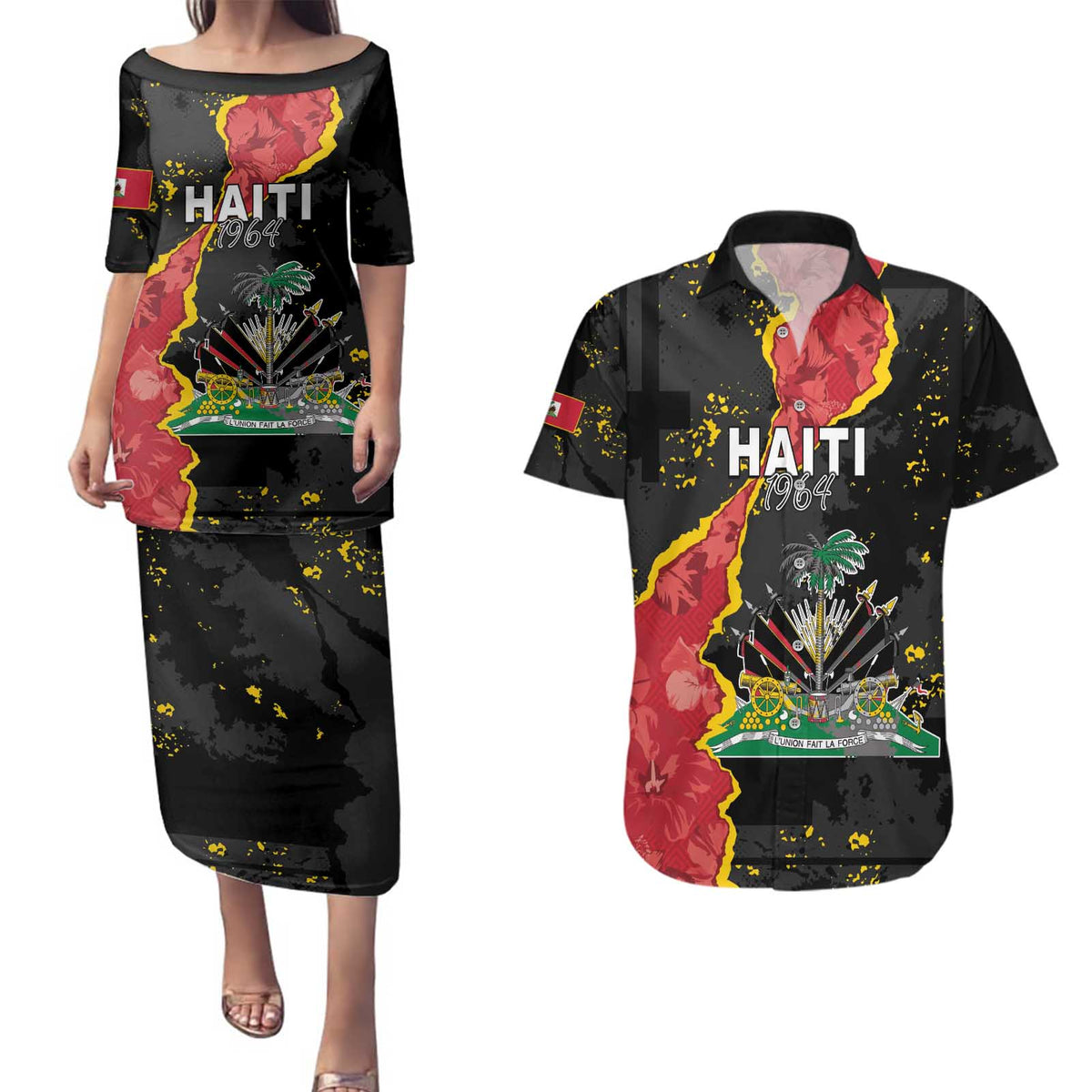 Personalised Haiti 1964 Couples Matching Puletasi and Hawaiian Shirt Coat Of Arms Unique Style