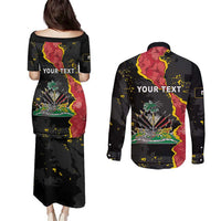 Personalised Haiti 1964 Couples Matching Puletasi and Long Sleeve Button Shirt Coat Of Arms Unique Style