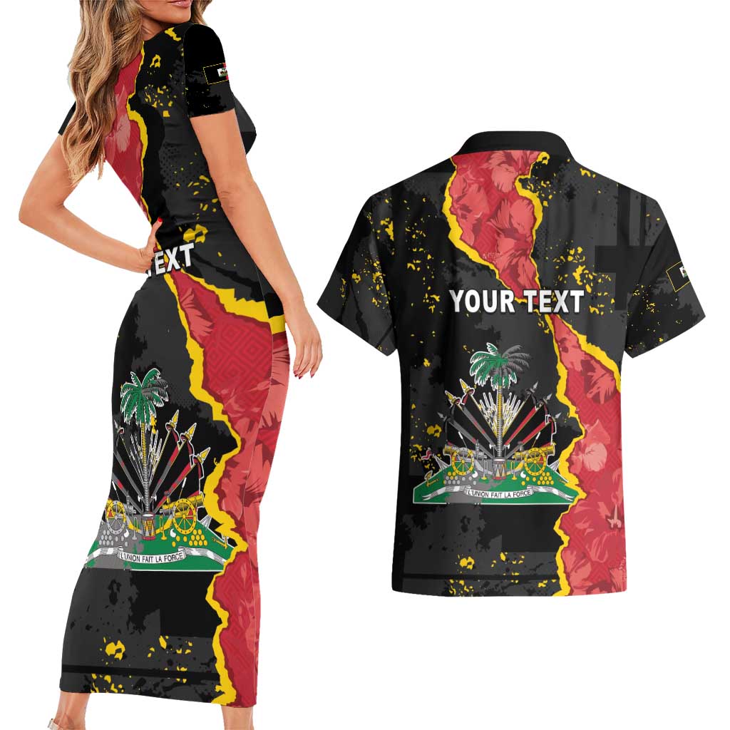 Personalised Haiti 1964 Couples Matching Short Sleeve Bodycon Dress and Hawaiian Shirt Coat Of Arms Unique Style