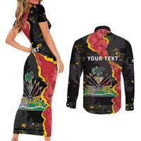 Personalised Haiti 1964 Couples Matching Short Sleeve Bodycon Dress and Long Sleeve Button Shirt Coat Of Arms Unique Style