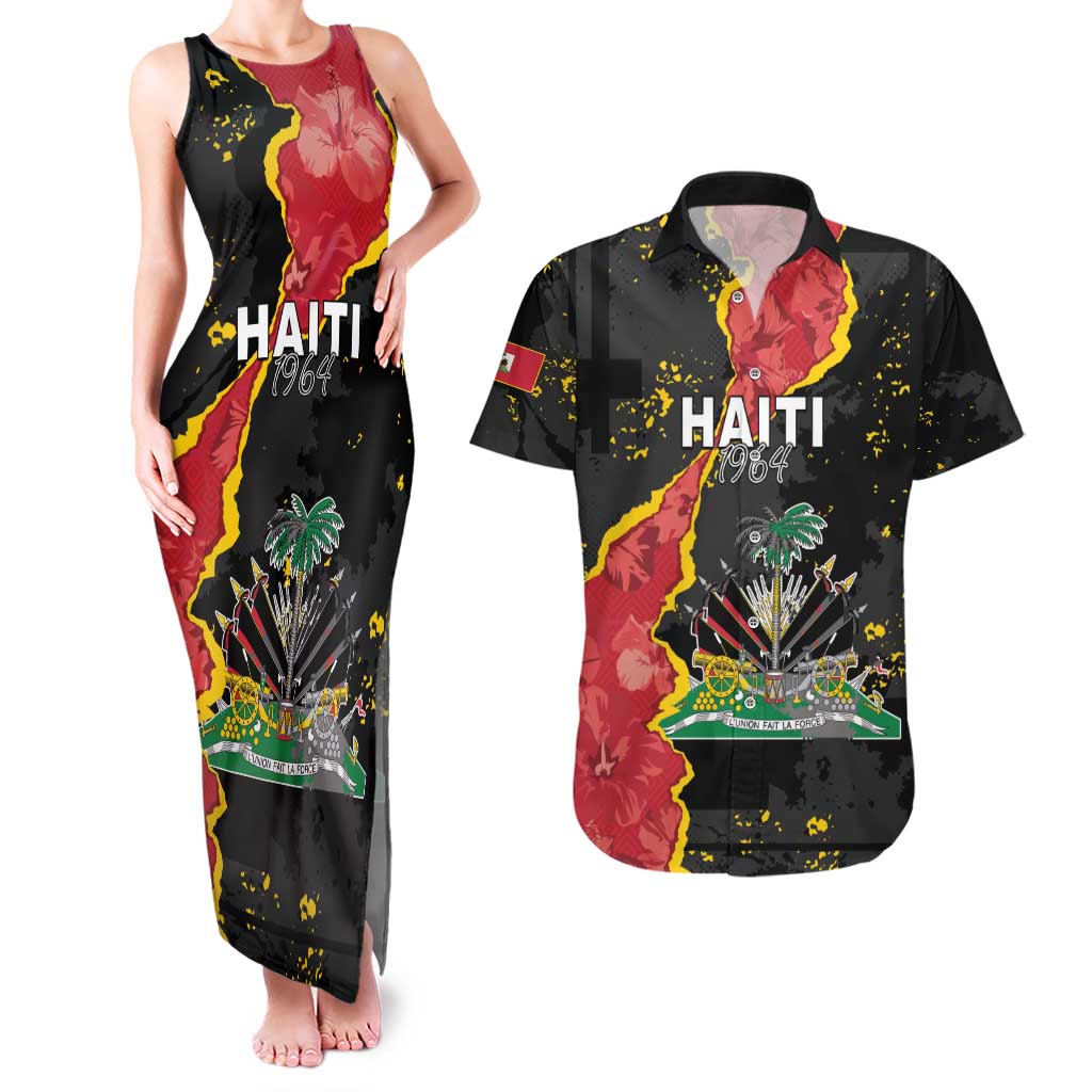 Personalised Haiti 1964 Couples Matching Tank Maxi Dress and Hawaiian Shirt Coat Of Arms Unique Style