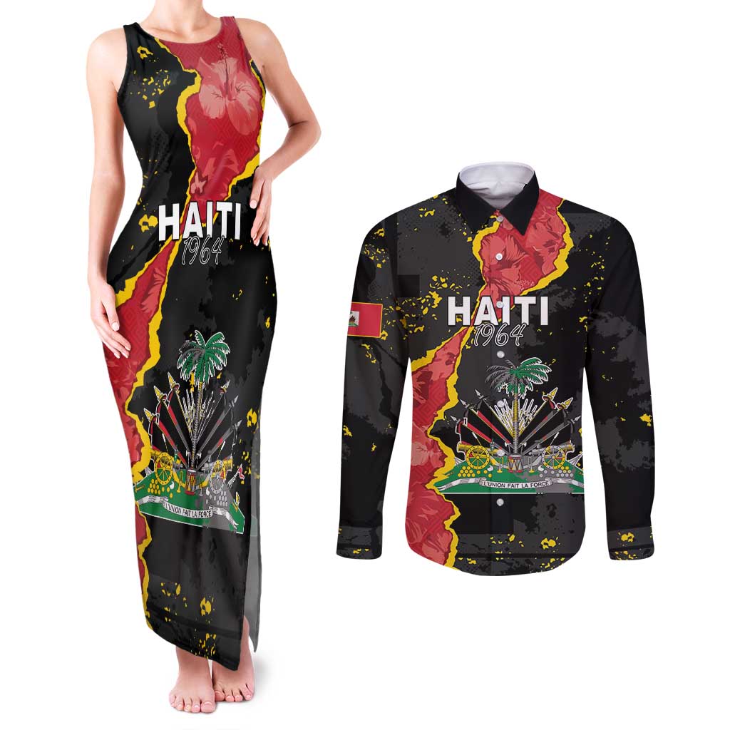 Personalised Haiti 1964 Couples Matching Tank Maxi Dress and Long Sleeve Button Shirt Coat Of Arms Unique Style