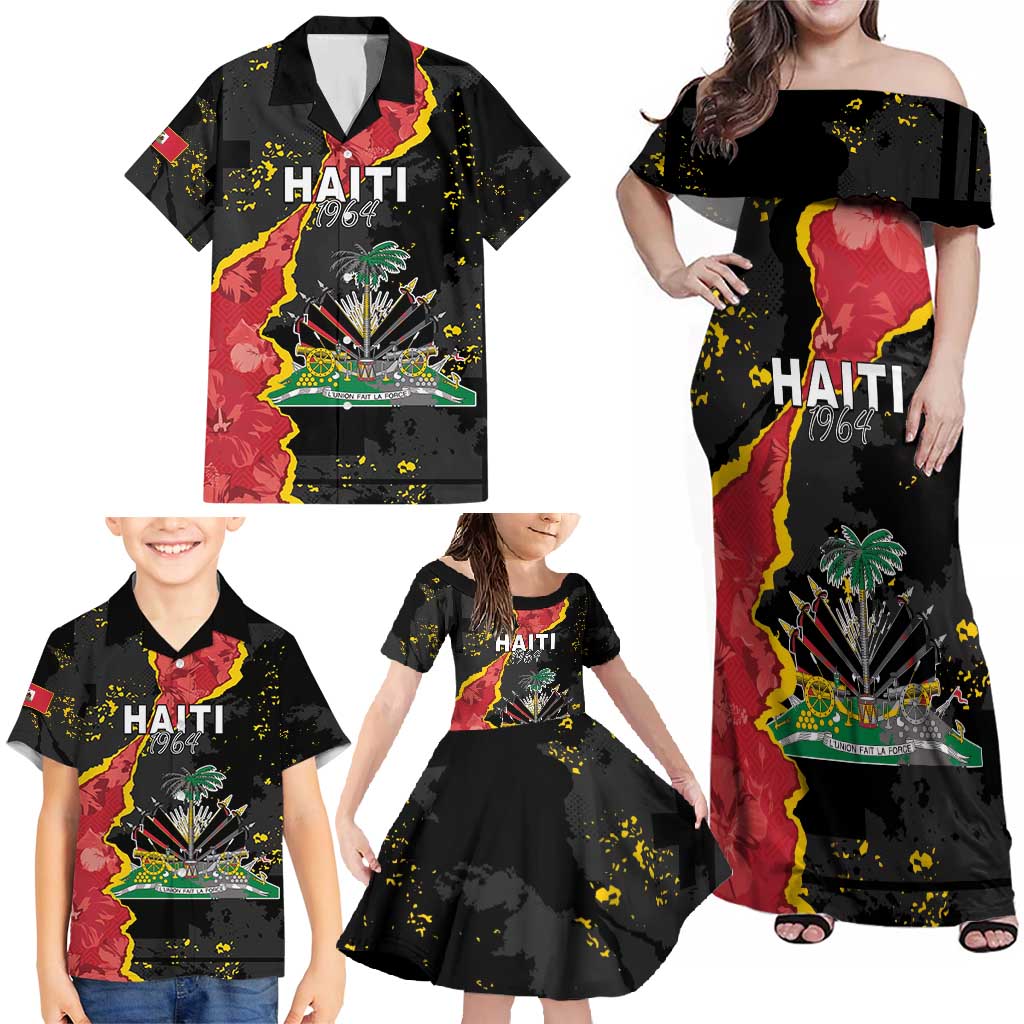 Personalised Haiti 1964 Family Matching Off Shoulder Maxi Dress and Hawaiian Shirt Coat Of Arms Unique Style