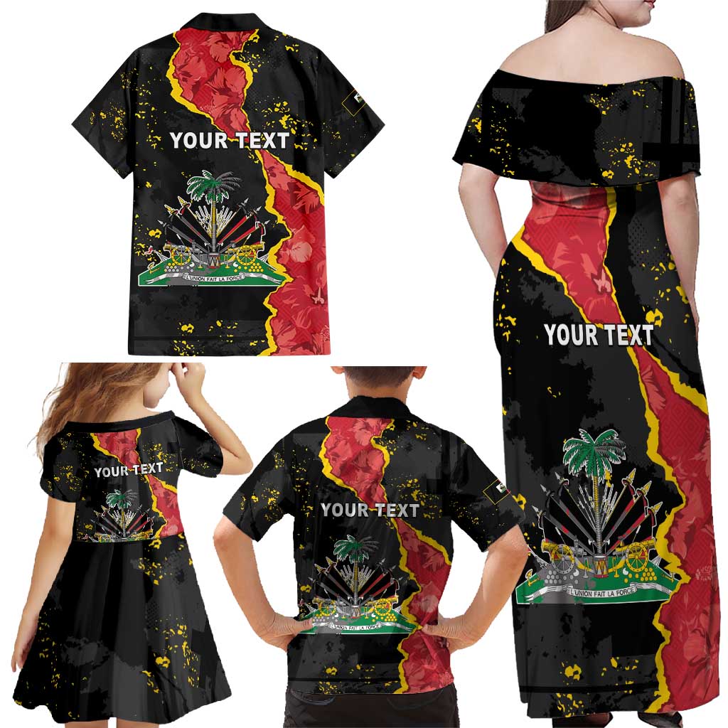 Personalised Haiti 1964 Family Matching Off Shoulder Maxi Dress and Hawaiian Shirt Coat Of Arms Unique Style