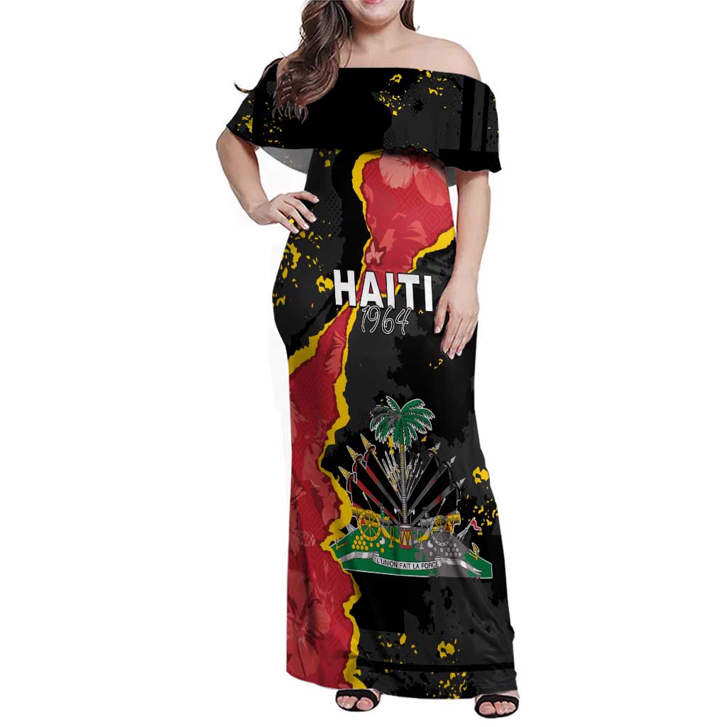 Personalised Haiti 1964 Family Matching Off Shoulder Maxi Dress and Hawaiian Shirt Coat Of Arms Unique Style