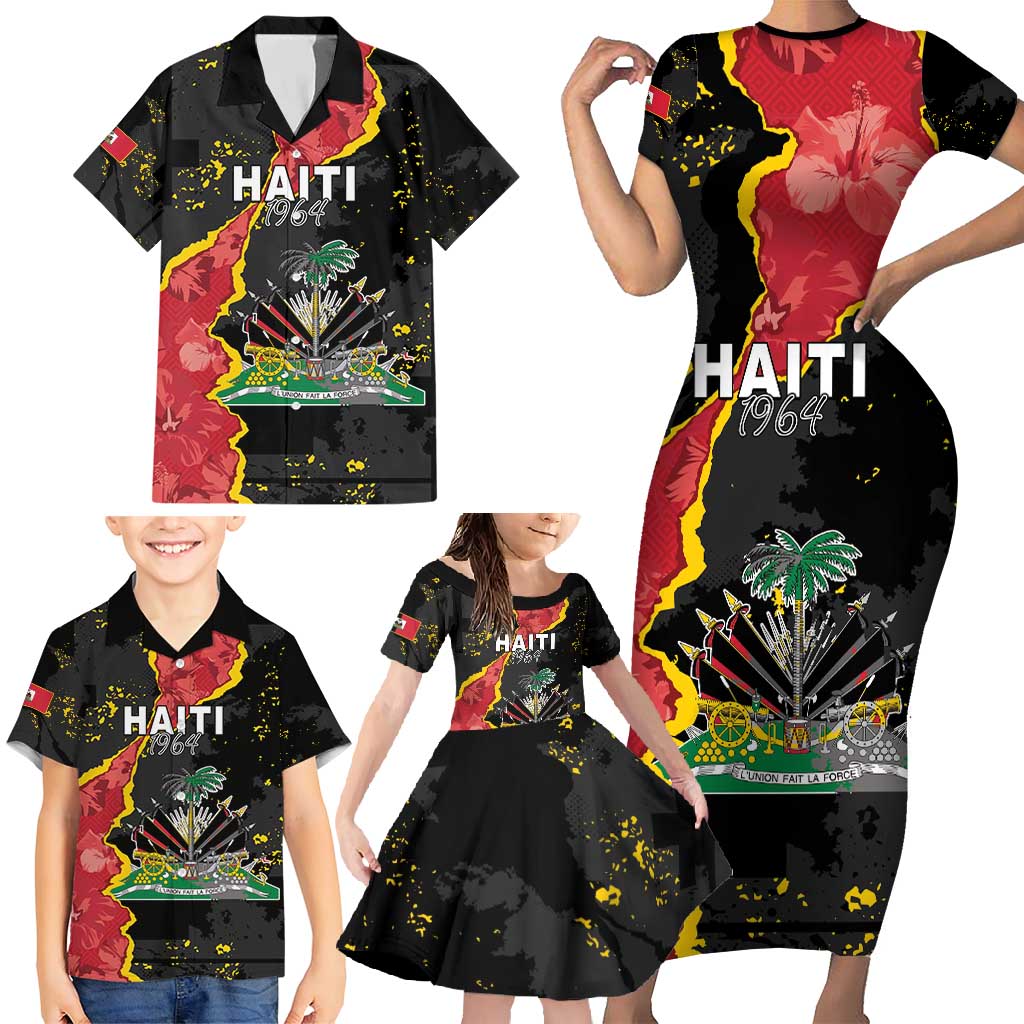 Personalised Haiti 1964 Family Matching Short Sleeve Bodycon Dress and Hawaiian Shirt Coat Of Arms Unique Style