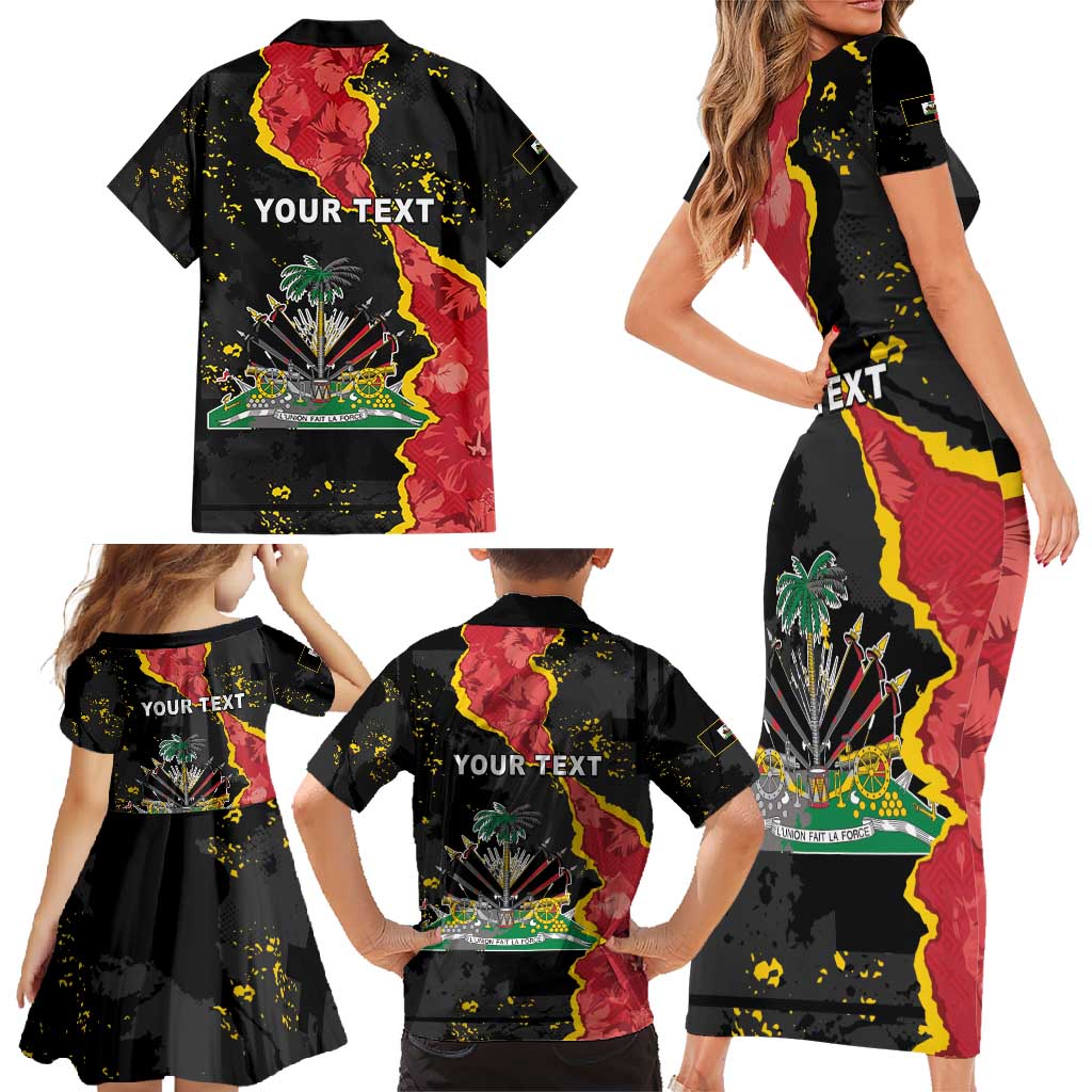 Personalised Haiti 1964 Family Matching Short Sleeve Bodycon Dress and Hawaiian Shirt Coat Of Arms Unique Style