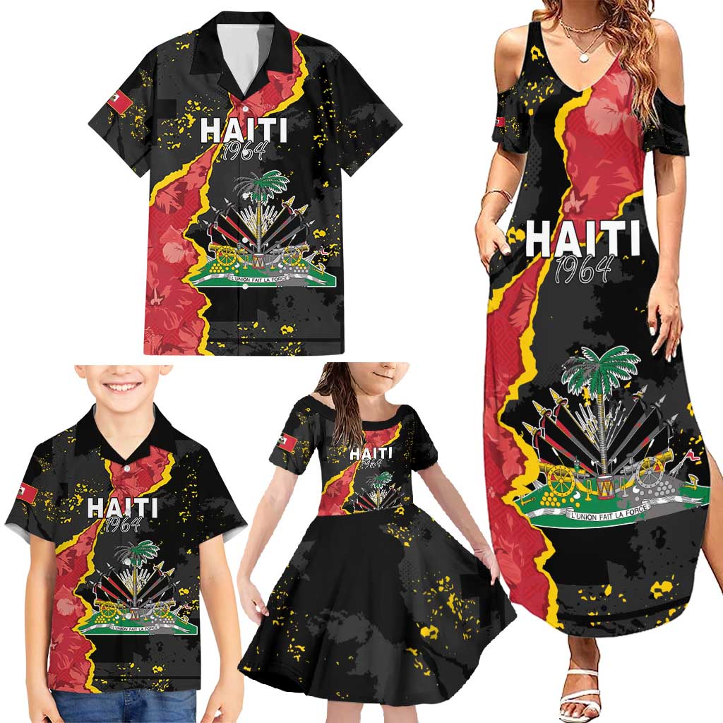 Personalised Haiti 1964 Family Matching Summer Maxi Dress and Hawaiian Shirt Coat Of Arms Unique Style