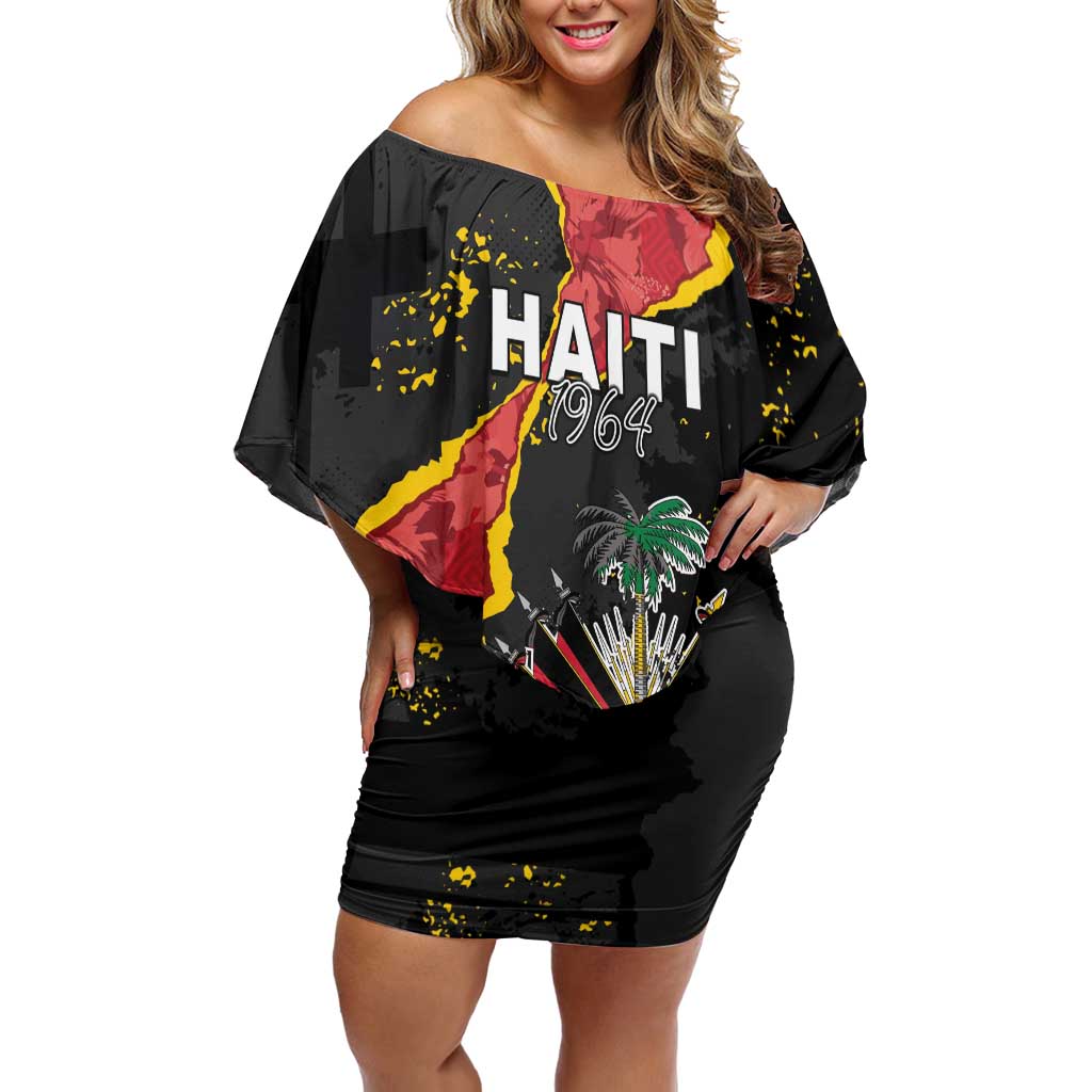 Personalised Haiti 1964 Off Shoulder Short Dress Coat Of Arms Unique Style