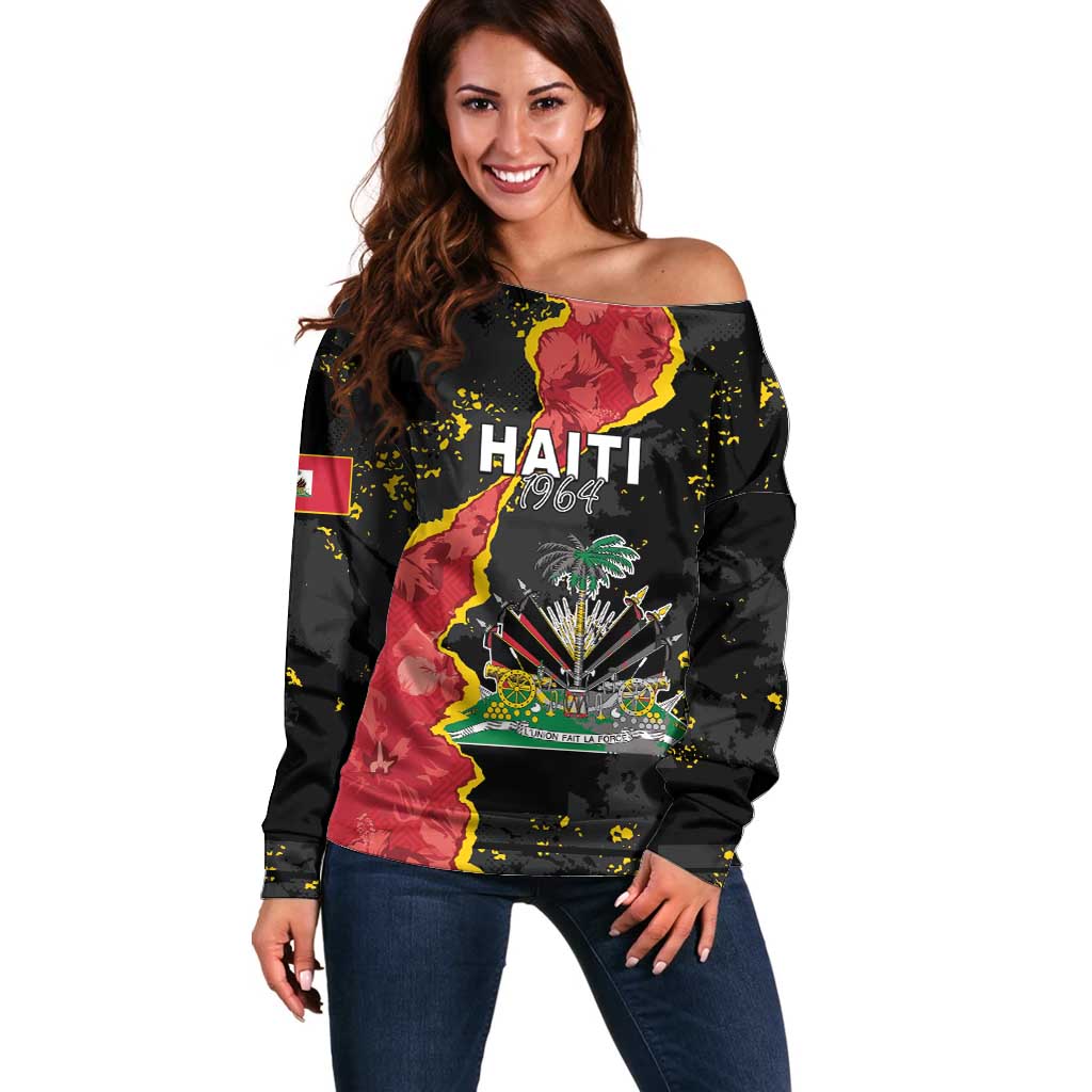 Personalised Haiti 1964 Off Shoulder Sweater Coat Of Arms Unique Style