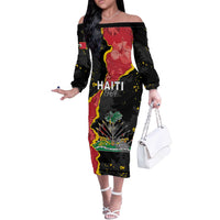 Personalised Haiti 1964 Off The Shoulder Long Sleeve Dress Coat Of Arms Unique Style