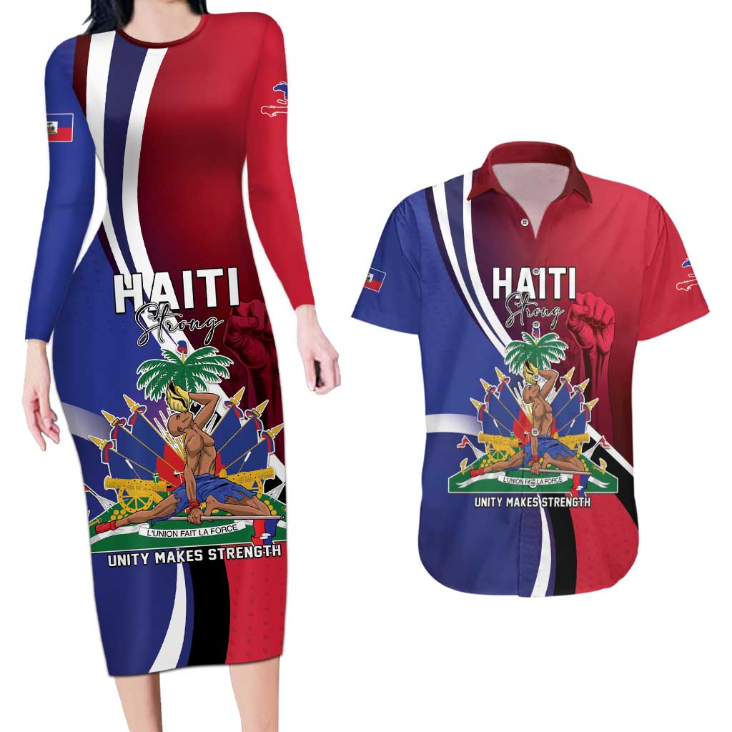 Haiti Strong Couples Matching Long Sleeve Bodycon Dress and Hawaiian Shirt Kenbe Fem Ayiti