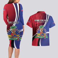 Haiti Strong Couples Matching Long Sleeve Bodycon Dress and Hawaiian Shirt Kenbe Fem Ayiti
