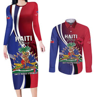 Haiti Strong Couples Matching Long Sleeve Bodycon Dress and Long Sleeve Button Shirt Kenbe Fem Ayiti
