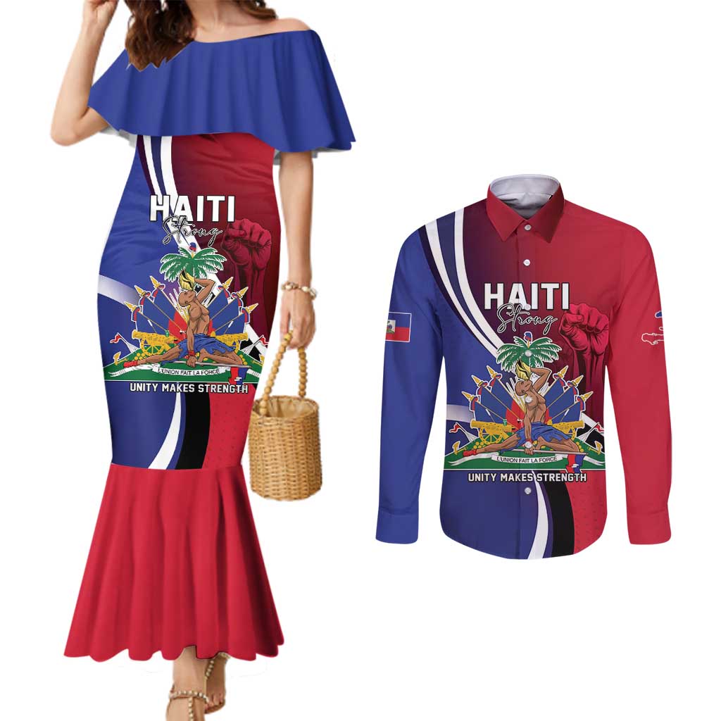 Haiti Strong Couples Matching Mermaid Dress and Long Sleeve Button Shirt Kenbe Fem Ayiti