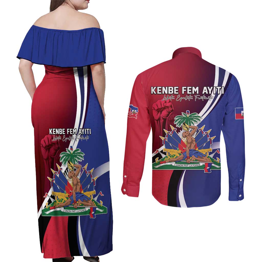 Haiti Strong Couples Matching Off Shoulder Maxi Dress and Long Sleeve Button Shirt Kenbe Fem Ayiti