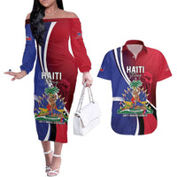 Haiti Strong Couples Matching Off The Shoulder Long Sleeve Dress and Hawaiian Shirt Kenbe Fem Ayiti