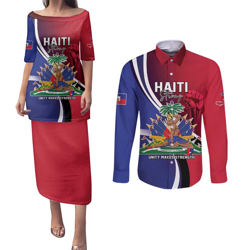 Haiti Strong Couples Matching Puletasi and Long Sleeve Button Shirt Kenbe Fem Ayiti