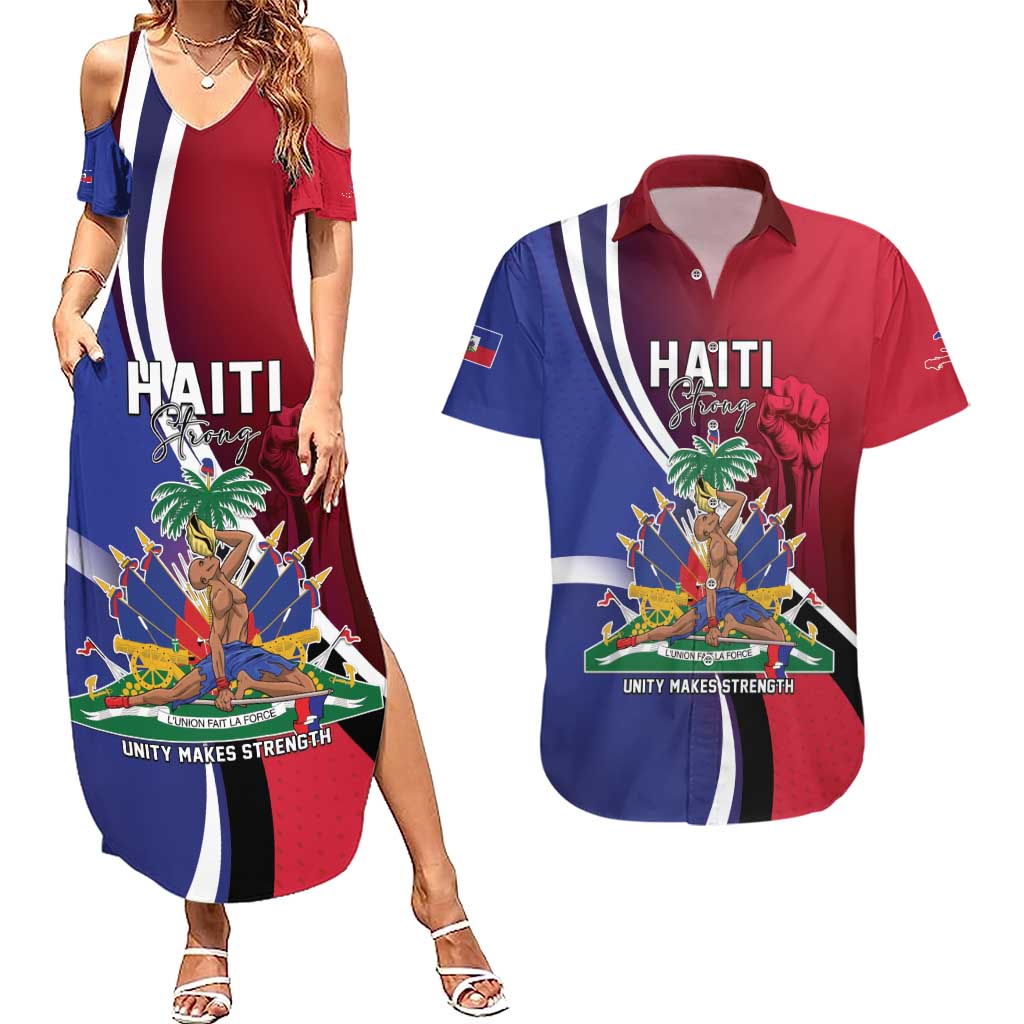 Haiti Strong Couples Matching Summer Maxi Dress and Hawaiian Shirt Kenbe Fem Ayiti