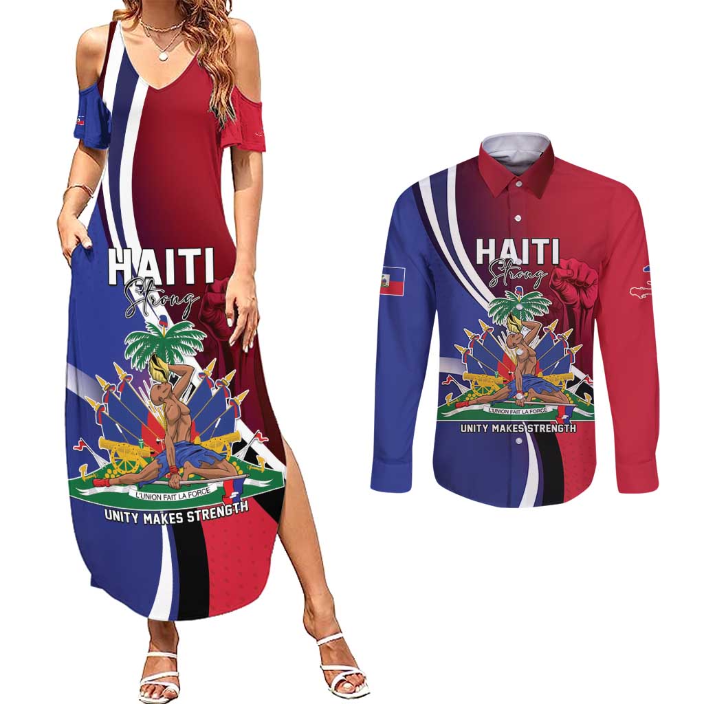 Haiti Strong Couples Matching Summer Maxi Dress and Long Sleeve Button Shirt Kenbe Fem Ayiti