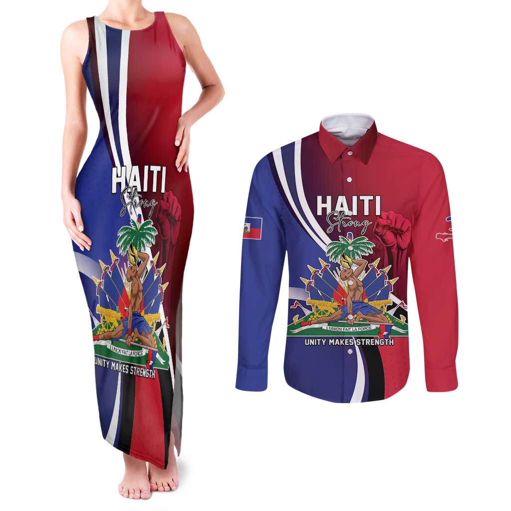Haiti Strong Couples Matching Tank Maxi Dress and Long Sleeve Button Shirt Kenbe Fem Ayiti