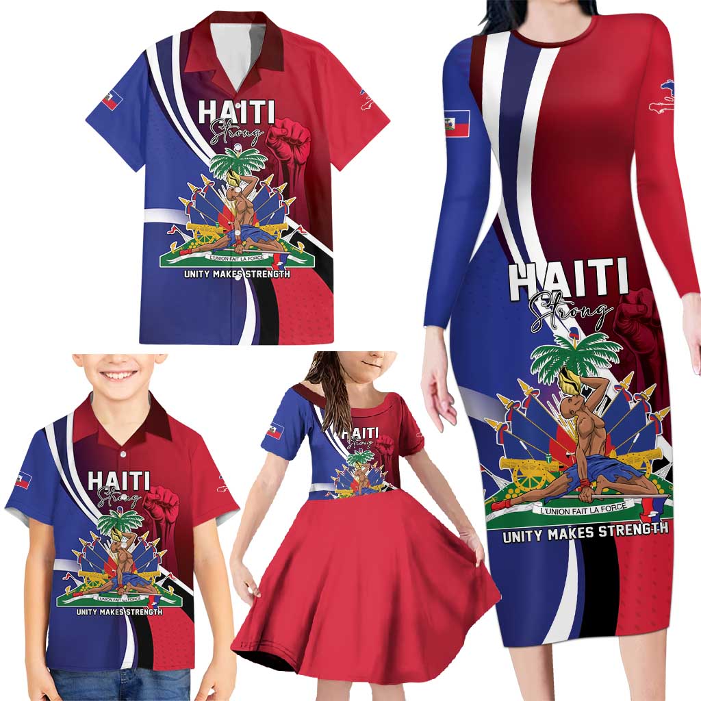 Haiti Strong Family Matching Long Sleeve Bodycon Dress and Hawaiian Shirt Kenbe Fem Ayiti
