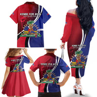 Haiti Strong Family Matching Off The Shoulder Long Sleeve Dress and Hawaiian Shirt Kenbe Fem Ayiti