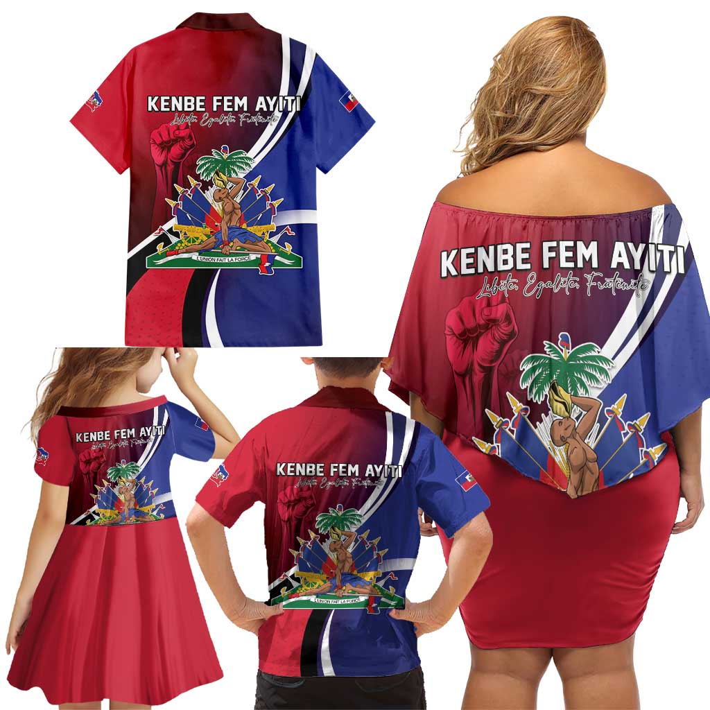 Haiti Strong Family Matching Off Shoulder Short Dress and Hawaiian Shirt Kenbe Fem Ayiti